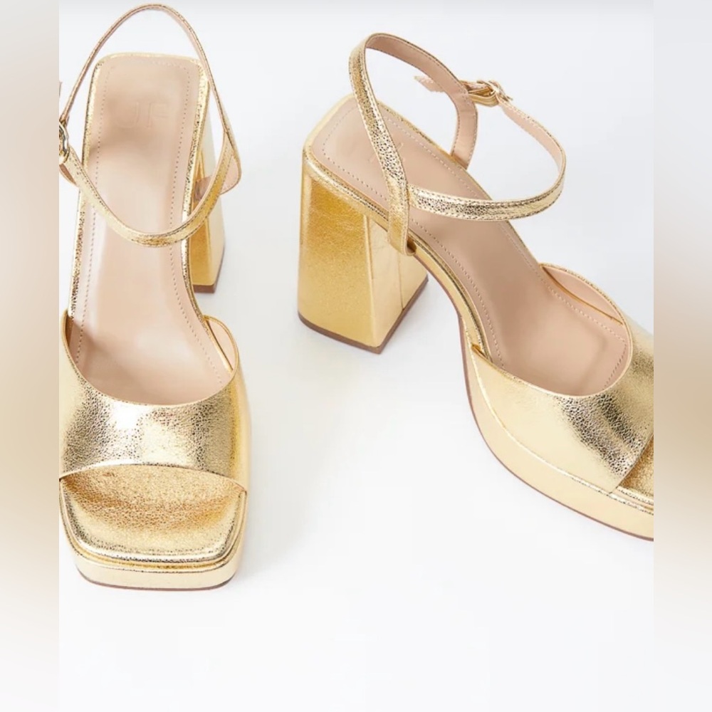 Gold Platform Block Heel Sandals - Picture 4 of 8